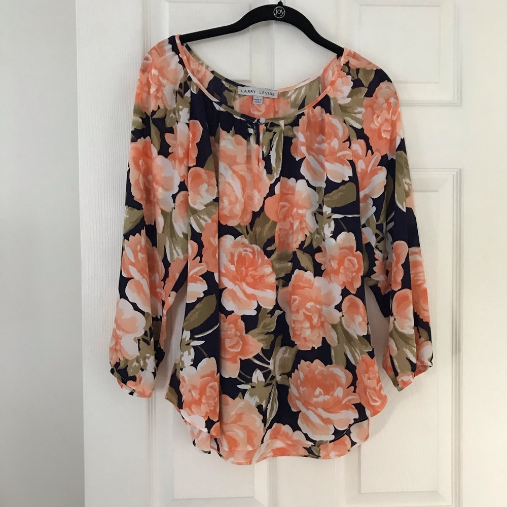 Floral watercolor flowy 3/4 sleeve blouse Sz L